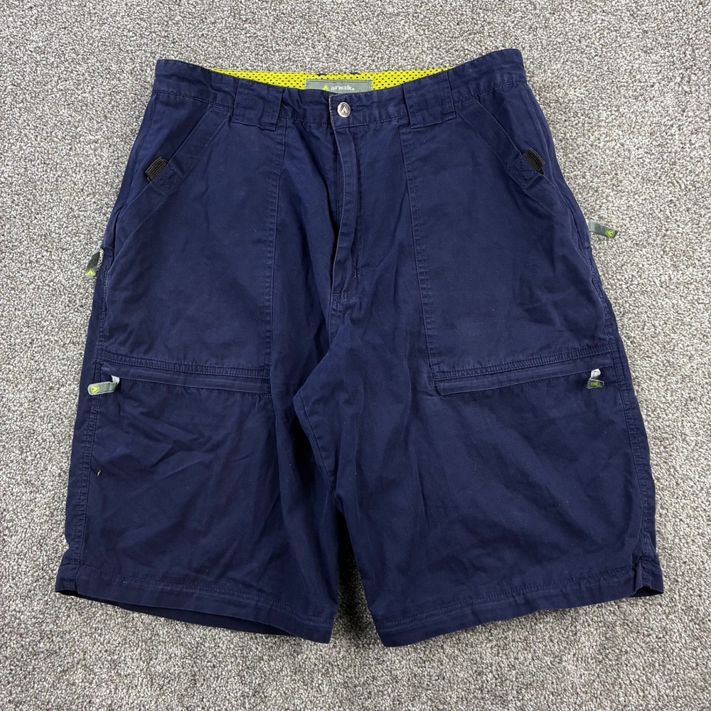 Vintage y2k Airwalk‎ Cargo Shorts Mens 34 Navy Blue Nylon Zip Off Convertible